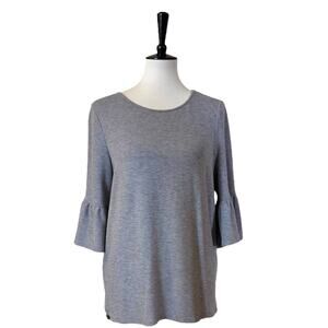 Adrianna Papell Top Ruffle 3/4 Sleeves Soft Knit Hi Low Hem Gray Women’s Size M